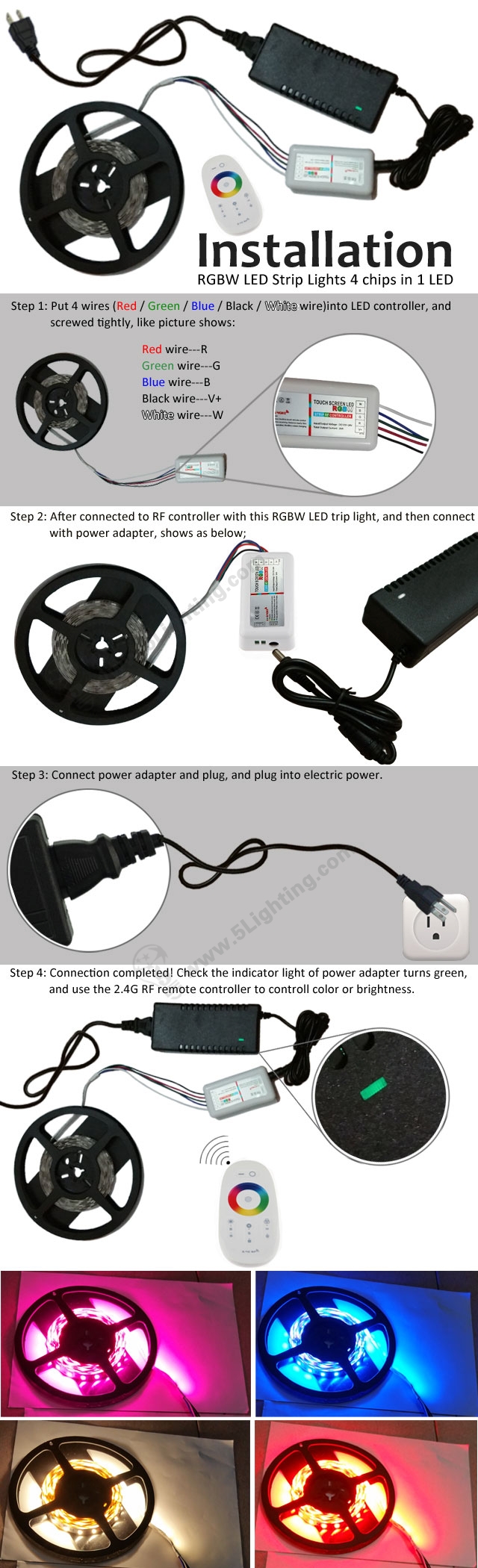 RGBW LED Strip 4 in 1 - Installation Instructions