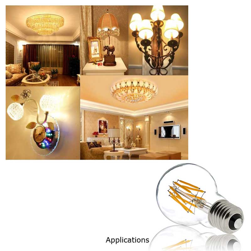 Dimmable Filament LED Globe Bulbs 8W Applications