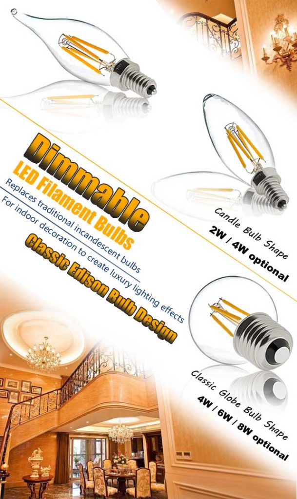 Dimmable LED Filament Light Bulbs