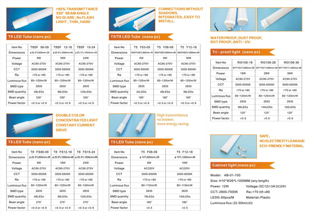 Nan LED Tube Lighting Series T5 / T8 / Waterproof